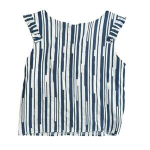 LUCCA Linen Navy Striped Ruffle Shoulder Sleeveless Top Resortwear Minimalist M